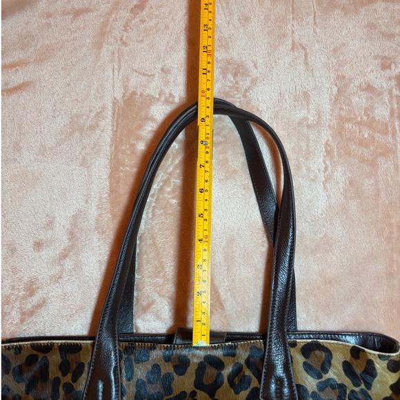 Wilsons Leather Leopard Print Haircalf Tote Bag Brown Leather Shoulder Bag - Picture 9 of 9
